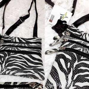 Leather Triple Zip Zebra Bag